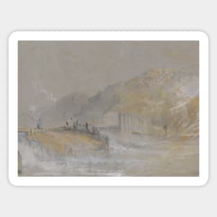 Foul by God- River Landscape with Anglers Fishing From a Weir by J.M.W. Turner Sticker